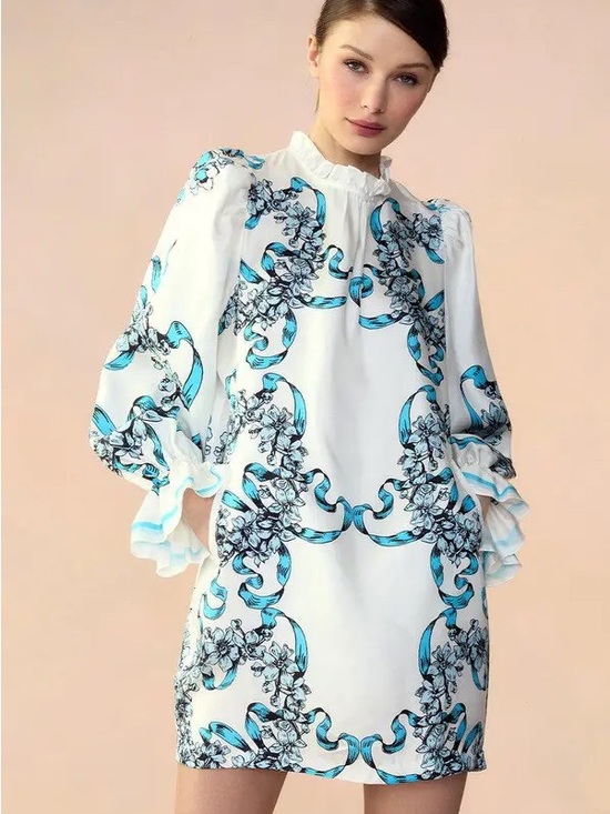 Cynthia Rowley Dresses & Skirts - Cynthia Rowley White Midi Dress with Blue Ribbon Floral Print